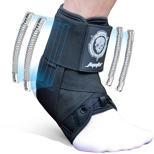 Jupiter Ankle Brace for men and women, with dual springs on each side and made of Neoprene. Supports Achilles, aids sprain recovery. Ideal for sports like running, basketball and cycling.(Black XXL)