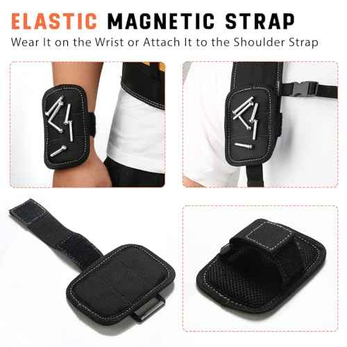 Tool Belt Suspenders, Tool Bag Suspenders, Work Belt Suspender with Magnetic Wristband and Loop Attachment, Padded Construction Suspender for Carpenter, Electrician, Framer, Black