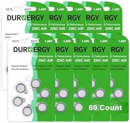 Size 675 Hearing Aid Batteries 60 Count, 1.45 Volt Zinc Air Batteries, ZA675 A675 PR44 Batteries Mercury Free
