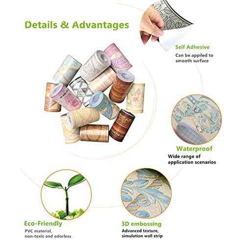 REDODECO 3D Flower Pattern Molding Peel Stick Wall Border for Home Decor Bathroom Kitchen,4 inch by 16.4 feet(Gold)