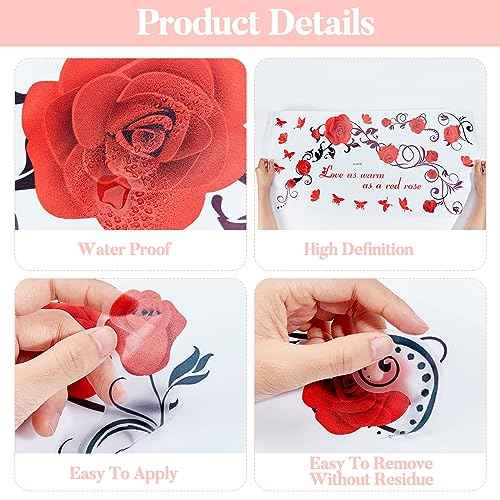 PLIGREAT Rose Flower Vine Butterfly Love Quotes Wall Stickers, Valentine Wall Decal Removable Vinyl Peel and Stick Walls Decals for Bedroom Dining Living Room Home Decorations DIY Walls Art Decor