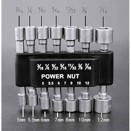 Power Nut Driver Drill Bit 14-Piece Set, 1/4" Hex Drive, Metric & SAE Socket Wrench Screws Compatible with Power Tools