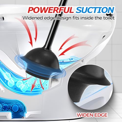 FORASTO Toilet Plunger with Holder,Plungers for Bathroom with Holder,Plunger with Cover,Bathroom Decor,Bathroom Accessories,Toilet Bowl Cleaners,Black(19inch)
