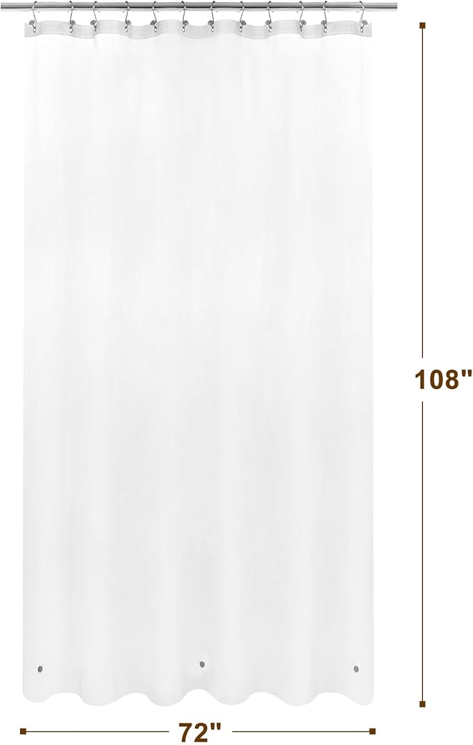 Barossa Design Super Long Frosted Shower Curtain Liner 72" Wide x 108" Height - Extra Long Plastic Bath Curtain with Metal Grommets for Bathroom - Frost, 72x108