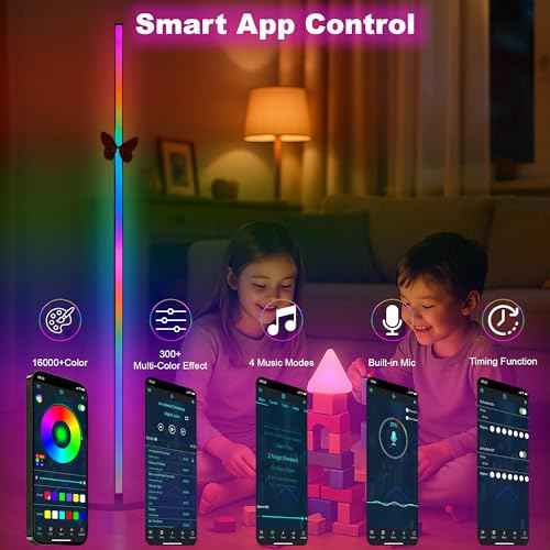 2 Pack Corner Floor Lamp ? 57'' Tall RGB Lamp Modern Mood Lighting with 88 LEDs, Bluetooth App Control, and Sturdy Base for Effortless Setup