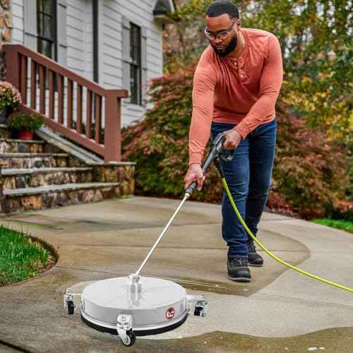14" Pressure Washer Surface Cleaner with 4 Wheels, Stainless Steel Power Washer Surface Cleaner for Driveways Sidewalks Patios, 1/4" Quick Connector, 2 Extension Wand, 4000 PSI