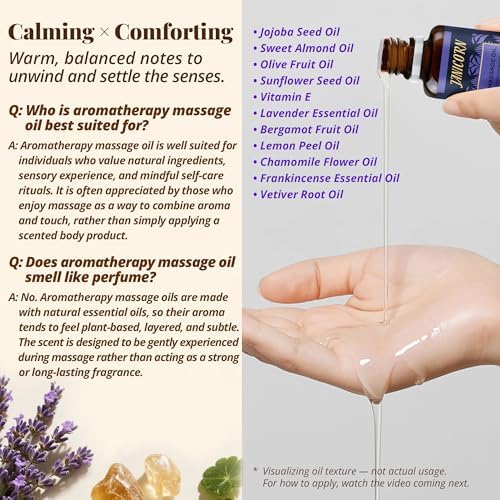 Frankincense & Lavender Aromatherapy Massage Oil – Essential Oil Blend with Jojoba & Sweet Almond Oils, Lightweight Skin & Body Hydration, Warm Resinous-Floral Aroma, 1 fl oz / 30 ml