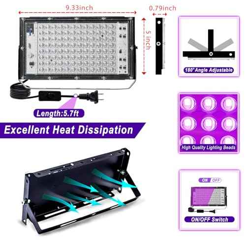4 Pack 100W Black Light, LED Blacklight with US Plug and Switch, Black Lights for Glow None Party, Halloween,Body Painting,Fluorescent Painting and Tapestry
