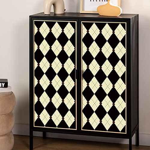 Simon&Siff Retro Checkered Peel and Stick Wallpaper Black and White Wallpaper 17.3"x480" Vintage Plaid British Geometric Wall Paper for Bathroom Kitchen Cabinet Contact Paper