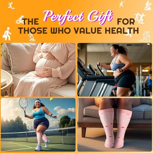 Plus Size Compression Socks for Women & Men 3 Pairs, Wide Calf Extra Large 20-30 mmHg Knee High Support Socks for Travel, Running, Nurse