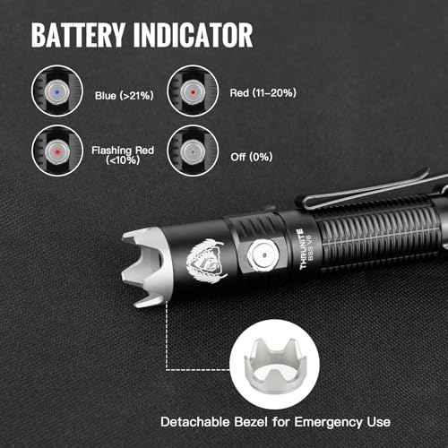 ThruNite BSS V6 Black Scout Survival Customized Edition EDC Flashlight, USB-C Rechargeable LED Flashlight, High 2000 Lumens, 6 Light Modes, Dual Switches Bright Flashlights, Black - CW