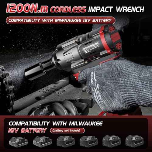 Cordless Impact Wrench 1/2 inch for Milwaukee 18V Battery, 900Ft-lbs(1200N.m) High Torque Impact Driver, Brushless Impact Gun with 4-Mode Speed, 6 Sockets, LED Work Light (Battery NOT included)