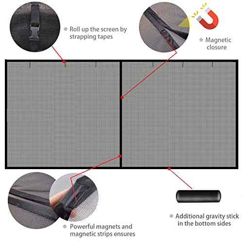 Garage Door Screen - 1 Car 10x9Ft Magnetic Closure Heavy Duty Weighted Bottom Screen Self Sealing Fiberglass Mesh Retractable Net - Easy Assembly & Pass-Through(Black)