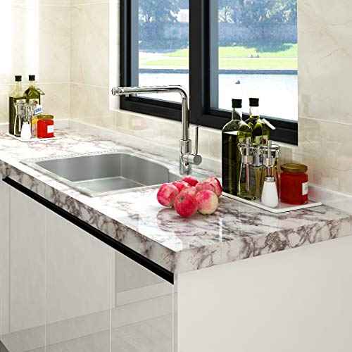 LACHEERY Granite Marble Contact Paper for Countertops Waterproof Faux Marble Countertop Peel and Stick Wallpaper Grey Removable Marble Wall Paper for Kitchen Cabinets Wall Desk Counter Top 15.8"x80"