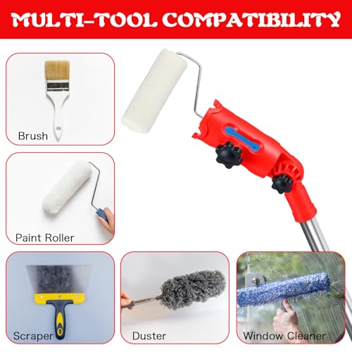 Multi-Angle Paint Brush Extender for High Ceiling, Extension Pole Attachment Holder Paint Brush Holder for Roller Scraper High Ceiling Rotating Head Walls Edges Corners