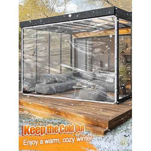 Aulock 10 x 12ft Ultra Clear Tarp Waterproof - Heavy-Duty Vinyl Plastic Tarpaulin with Grommets, Thicken Transparent PVC Windproof Patio Enclosure for Winter Chicken Coop Window Balcony