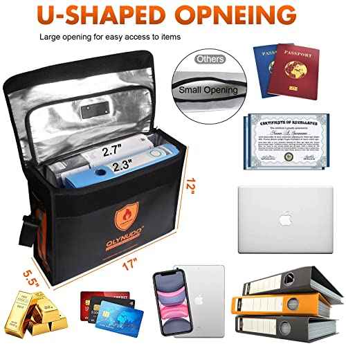 Waterproof Fireproof Document Bag with Lock - Important Document Holder, 17 x 12 x 5.5" Large Fireproof Box for Documents