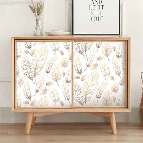 White Peel and Stick Wallpaper 17.7"x80" Feather Wallpaper Removable Modern Vinyl Wall Paper Waterproof Contact Paper for Bedroom Living Room