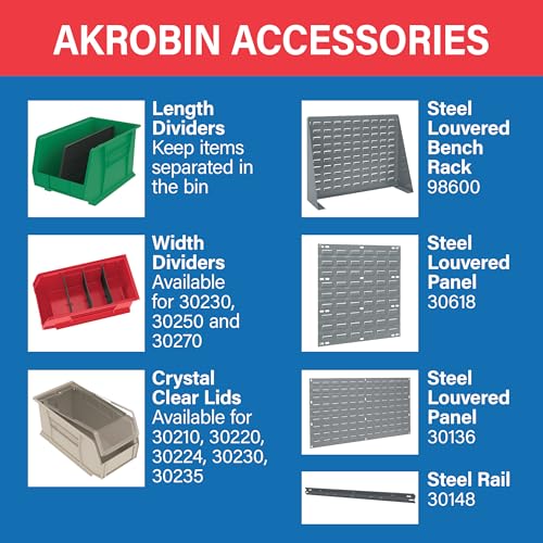 Akro-Mils 30210 AkroBins Plastic Storage Bins, Space-Saving Stackable Bins for Garage, Pantry, Craft Organization, 5-Inch x 4-Inch x 3-Inch, Red, 6-Pack
