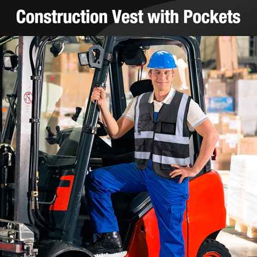 Jeffbaubl 10 Pcs Reflective Vest, High Visibility Construction Vest, Reflective Vests with Pockets and Zipper, Work Vests for Men Women(Black)