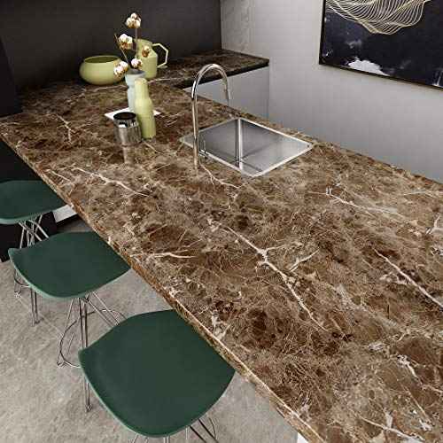 Livelynine Counter Top Covers Peel and Stick Brown Marble Contact Paper for Countertops Waterproof Wallpaper Kitchen Countertop Laminate Sheets Table Desk Cover Marble Vinyl Wrap Bathroom 15.8x78.8