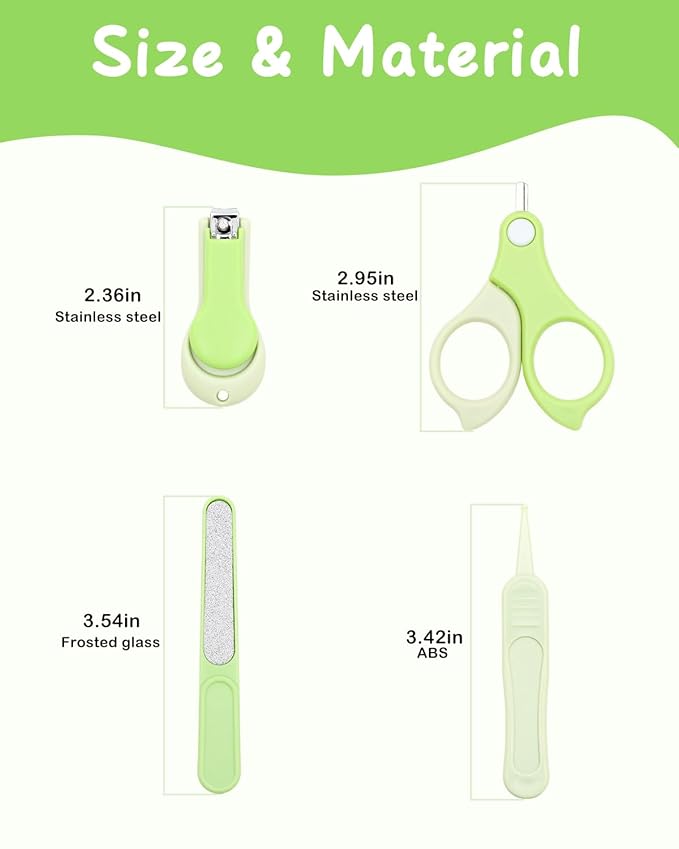 babygoal Baby Nail Flie Care Kit - 4-Piece Gentle Nail Trimmer & File Set with Safety Stopper | Painless Clipping for Newborns & Infants | Portable Case (Green) ZJCT02-B
