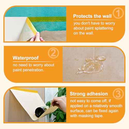 Pre-Taped Masking Paper for Painting, 2 Pack 18 inch x 66 Ft Masking Paper Roll and 1 inch x 66 Ft Masking Tape, Tape and Drape Paint Adhesive Papers for Covering Skirting, Frames, Cars and Auto Body