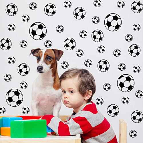 52 Pcs Soccer Stickers, Easy to Peel and Stick Soccer Balls Wall Stickers, Wall Art DIY Football Decor Decals for Kids Room, Boys Teen Girl Bedroom Playroom Living Room Window Door Decoration