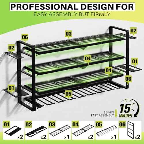 Large Power Tool Organizer Wall Mount, Garage Storage Cordless Tool Organizer with Screwdriver Holder, Heavy Duty Metal Storage Rack with 8 Drill Holder 4 Layer darkblack (darkblack)