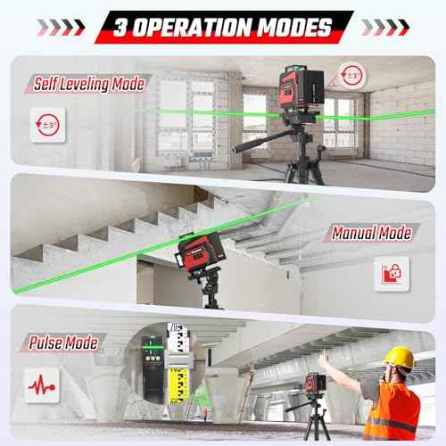 Laser Level with Tripod, 4x360¡Æ Green Line Laser Tool with Self-Leveling & Manuel Models, Remote/Touch Control, Rechargeable Battery for Picture Hanging, Tile, Home Renovation (Bag Included)