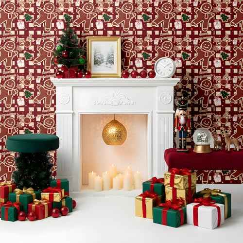GloryTik Christmas Contact Paper, Self Adhesive Removable Wallpaper, Thicken Christmas Peel and Stick Wallpaper for Bedroom Walls Living Room Window Fireplace Indoor Decoration(17.3"x 118")