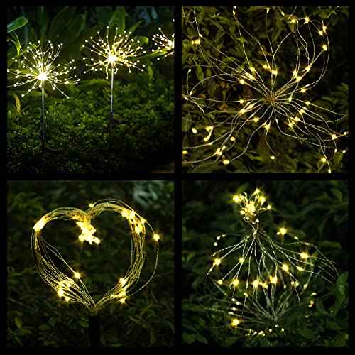 FOOING 8 Pack Solar Garden Lights Solar Firework Lights Waterproof, 200 LED String Light 2 Modes Twinkling Fairy Nightlight for Garden, Wedding, Party, Patio, Yard, Landscape Decoration, (Warm White)