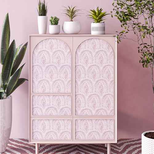 Pink Boho Peel and Stick Vinyl Wallpaper,Modern Waterproof Contact Paper Self Adhesive,Removable Floral Wall Paper for Bathroom Bedroom Cabinet Shelf Liner