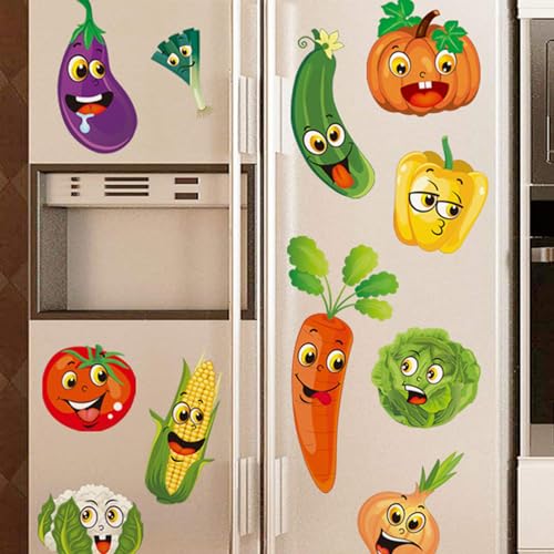 Cartoon Kitchen Vegetable Wall Stickers DIY Green Vegetables Onion Pumpkin Fruit Wall Decals Art Refrigerator Door Stickers for Kitchen Window Restaurant Fridge Dining Room Decor