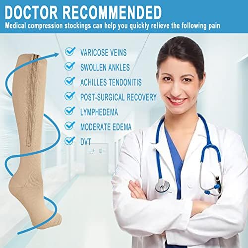 2 Pairs Medical Zipper Compression Socks 15-20mmHg for Women&Men, Knee High Compression Stockings