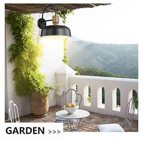 Darkaway Industrial Barn Light Fixtures Wall Lamps Sconces with Hammered Metal Shade, Black Gooseneck Lighting for Outdoor Indoor Patio Porch Lights
