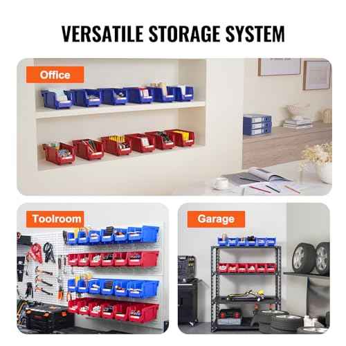 VEVOR Plastic Stackable Storage Bins 12 Pack (11 x 5 x 5-Inch), Hanging Storage Organizer Bins, Heavy Duty Stacking Containers for Closet, Garage, Office, Home, Pantry or Small Parts Organization