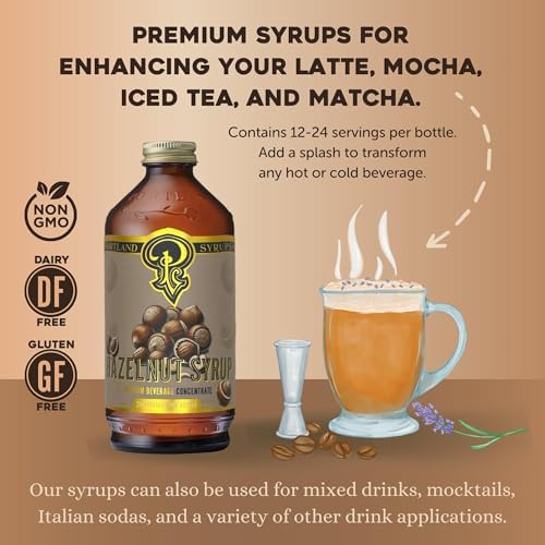 Portland Syrups Hazelnut Syrup – Flavoring for Coffee, Lattes, Cold Brew, Macchiatos, Cocktails, Desserts – Ideal for Drinks & Adding a Hazelnut Touch to Any Beverage – 12 oz, 24 servings (Pack of 2)