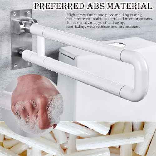 28 Inch Toilet Grab Bar Flip Up Stainless Steel with ABS Handicap Rails Load Capacity of 150 kg 330 lbs Grab Bars Toilet Rail Bathroom U Shaped and Wall Mount Safety for Injured Patients White