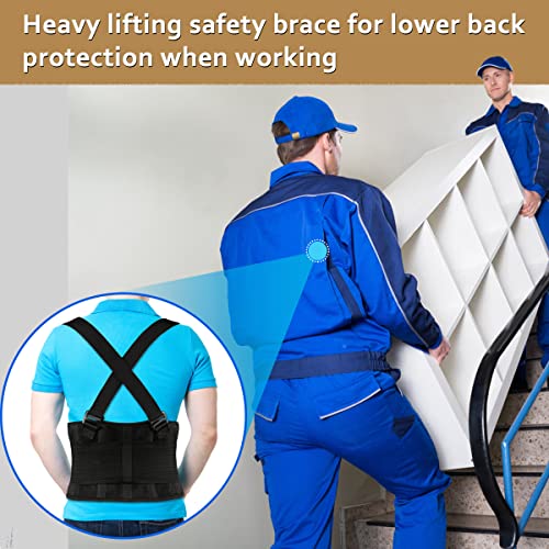 Work Back Brace - Back Support Belt for Lower Back Pain Relief, Heavy Lifting, Herniated Discs - Industrial Back Brace for Work With Shoulder Straps Fits Men and Women S(25"-30")