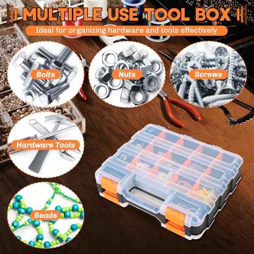 Small Parts Organizer | Storage Case Tools Box Organizer 34-Compartments Double Side Organizer Box with Removable Dividers for Small Hardware, Screws, Bolts, Nuts, Nails, Beads, Jewelry (2)
