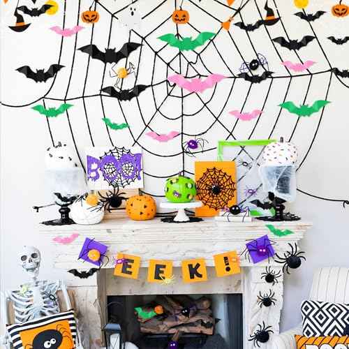 HOMIEE Halloween Party Supplies Hallween Decorations 3D Bat 64PCS Wall Decor, Pink Bats for Wall PVC Door Bats Stickers & Decals for Home Indoor Spooky Theme Party Supplies