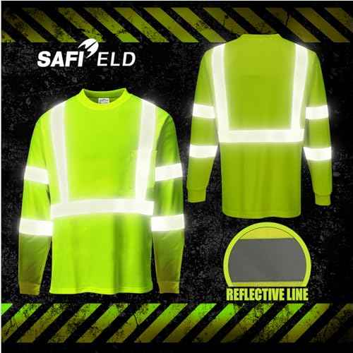 Hi Vis Safety Shirts for Men Reflective,High Visibility Work T-Shirt Short Long Sleeve with Pocket, 3 and 5 Pack