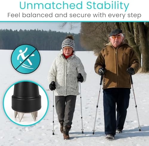 Vive Cane Tips for Ice - All Terrain Heavy Duty (2 Pack) Metal Retractable 4-Prong Hiking Attachment - Replacement Grip for Walking Sticks, Trekking Pole, Crutches, Tip Points for Winter Snow Safety
