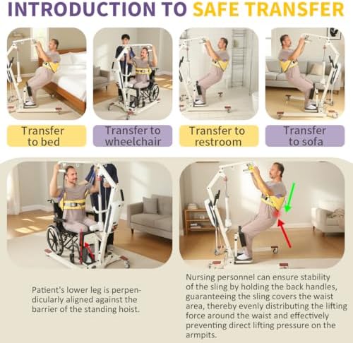 Sit to Stand Lift Patient Aid Padded Sling and Stand Assist with Back Support,Patient Lift Sling Works with Most Mobility Aids & Equipment (Large-Yellow)