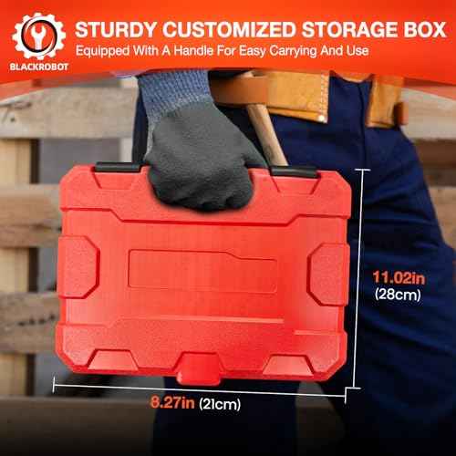 34-Pieces Hex Bit Socket Set, BLACKROBOT 1/4" 3/8" 1/2" Drive SAE & Metric Size Allen Socket Set with Socket Adapters and Portable Storage Case, S2 Alloy Steel