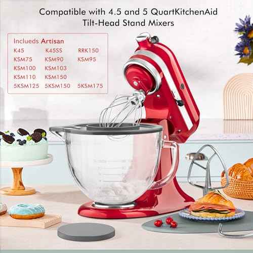 Glass Mixing Bowl Accessory 5 Quart - Compatible with KitchenAid 4.5 and 5 Quart Tilt-Head Stand Mixers (With Lid & Lock Ring)
