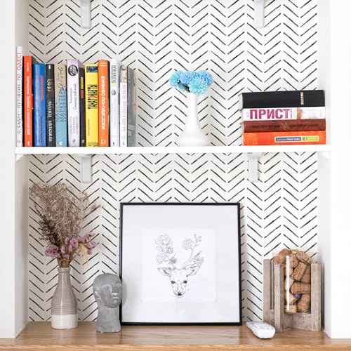 Rugreat Herringbone Peel and Stick Wallpaper Modern Stripe Contact Paper for Cabinets Neutral Self Adhesive Removable Wallpaper for Bedroom Bathroom Waterproof Black and White 78.8inL17.3inW