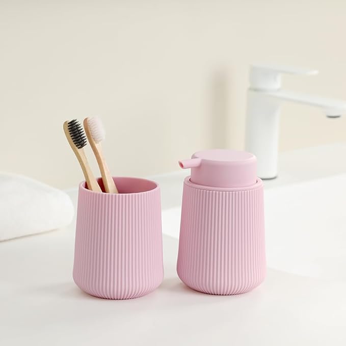 YAUKPH Pink Striped Toothbrush Holder for Electric Toothbrushes Bathroom Organizer Cup for Toothpaste Kids & Adults