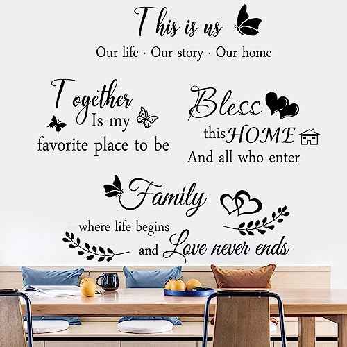 4 Pieces THIS IS US TOGETHER BLESS THIS HOME Wall Decor Signs - Vinyl Wall Stickers for Living Room, Bedroom, Home Office, Teen Dorm